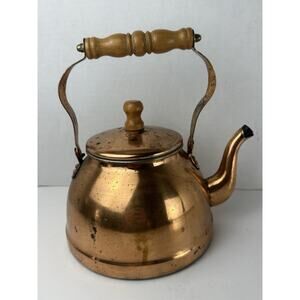 Vintage Tagus Copper Tea Kettle Made In Portugal Wooden Handle